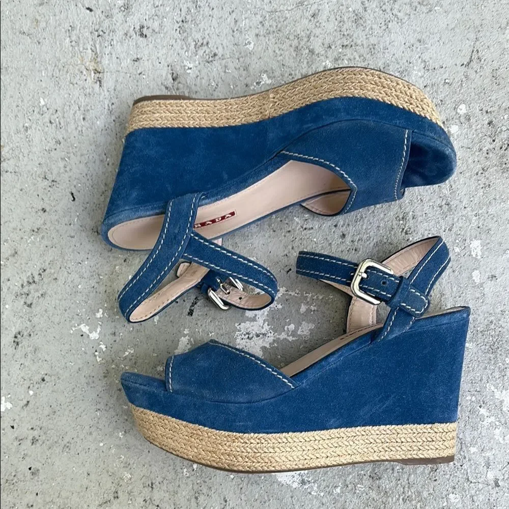 Prada suede and rope wedges